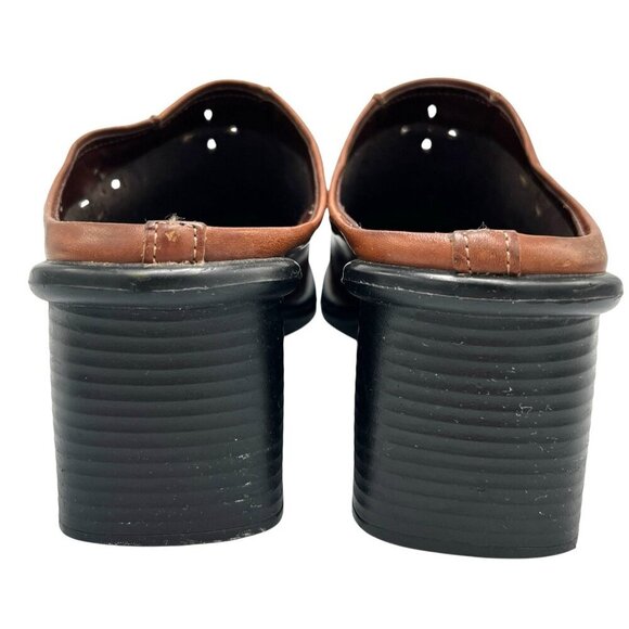 Vintage 90s Y2K Predictions Sz 6 Square Toe Laser Cut Leather Chunky Heel Mules - Picture 10 of 16